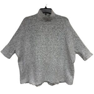 Stradivarius Cropped Dolman Sleeve Mock Neck Gray “Hairy” Sweater Size Medium